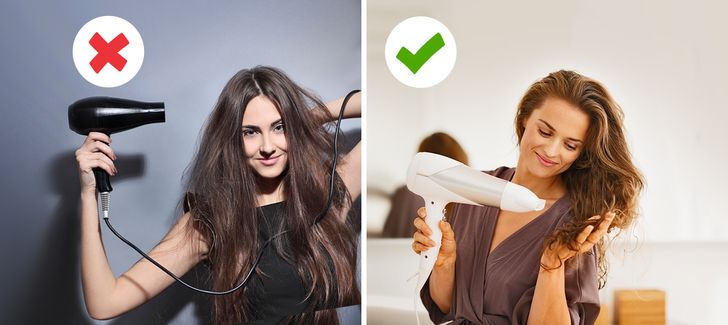 mulher secando cabelo