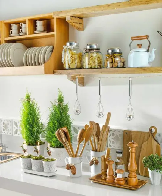bancada da cozinha decorada com plantas