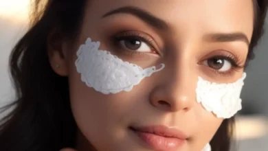 mulher com creme nos olhos